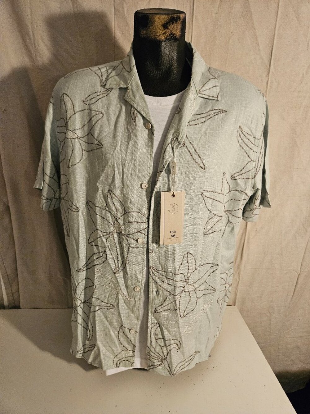Men's Linen Blend Folk Clothing Brand Hawaiian Style Camp Shirt Size XL NEW